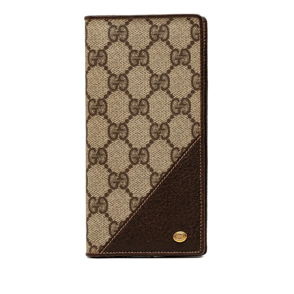 Gucci GG Supreme Long Wallet Billfold Beige Cream Brown Leather